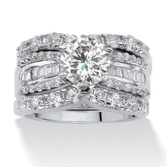 Palm Beach Jewelry 5.62 TCW Cubic Zirconia 3-Pc. Bridal Set in Platinum-Plated