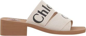 Chlo&eacute; Beige Logo Woody Sandals