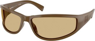 Miu Miu Onregelmatige Wraparound Zonnebril - Dames - Accessoires - Bruin - Maat: 69 MM
