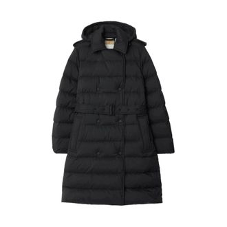 Burberry Zwarte dubbelrijige jas met afneembare capuchon - Dames - Dons jassen - Zwart - S - Polyester - Jassen