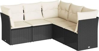 vidaXL Set De Muebles De Jard&iacute;n 5 Pzas Y Cojines Rat&aacute;n Sint&eacute;tico Negro Vidaxl