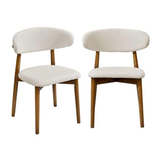 Sweeek Silla de madera de hevea y tejido borreguito, set de 2, nogal
