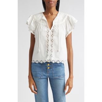 Ulla Johnson Effie Flutter Sleeve Cotton Top in Pristine at Nordstrom, Size 12