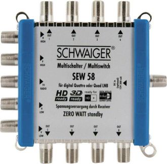 Schwaiger SEW58 531 sat multiswitch Ingressi (Multiswitch): 5 (4 satellitare / 1 terrestre) Numero utenti: 8 Funzione s - Schwaiger