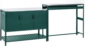 Beliani Outdoor Kitchen Cabinet Green Stainless Steel 3 Door Unit with Top Garden Kitchen Dining MAENZA