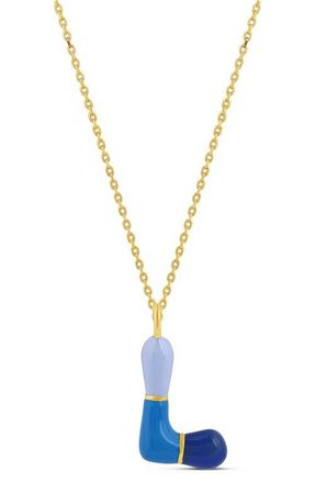 SHYMI Enamel Initial Retro Necklace in Blue at Nordstrom