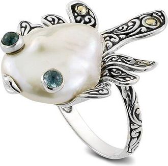 Samuel B. Silver & 18K Blue Topaz & Pearl Ring