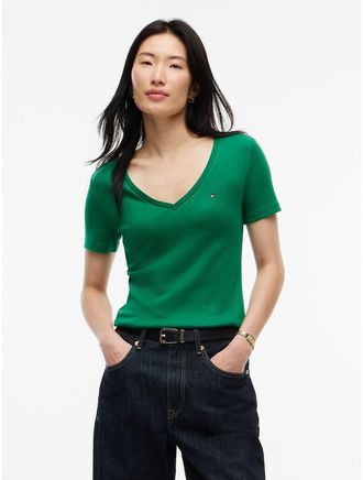 Tommy Hilfiger Womens V-Neck Favorite T-Shirt - Nouveau Green - XXL