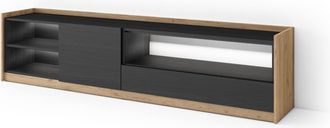 Skraut Home Skraut Home - Mueble Tv, Televisi&oacute;n, Muebles De Sal&oacute;n, Almacenaje, 207x37x50cm, Para Tv Hasta 80, Led, Estilo Moderno, Negro Y Roble
