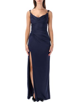 Versace Draped Medusa Detail Viscose Evening Dress