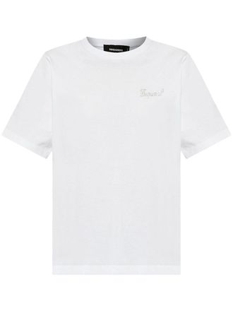 Dsquared2 rhinestone-logo T-shirt - women - Cotton - L - White
