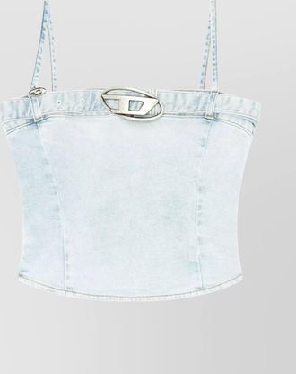 Diesel denim logo-buckle square-neck spaghetti-strap top