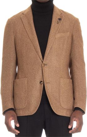 Lardini Bruine Blazer met Opgestikte Zakken - Heren - Blazers - Bruin - XL - Wol - Jassen