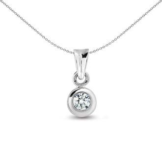 Jewelco London 9ct White Gold 0.2ct Diamond Donut Ring Solitaire Pendant - 9P005-020
