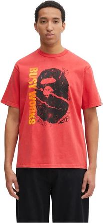 A Bathing Ape Camiseta de Algod&oacute;n Te&ntilde;ido en Prenda - Tops - Hombre - Rojo - L