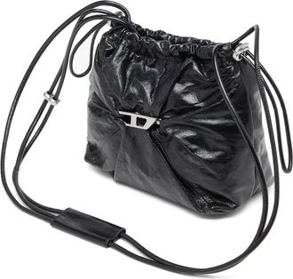 Diesel Scrunch-D-Bucket bag in shiny wrinkled leather - Shoulder Bags - Woman - Black