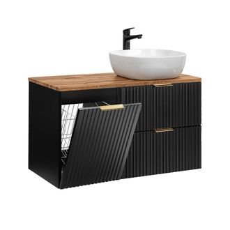 Petits Meubles Mueble lavabo cesto de ropa estratificado Negro marr&oacute;n