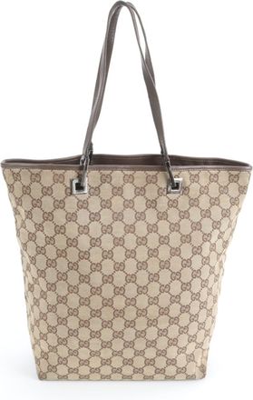 Gucci Gg Canvas Brown Leather Canvas Handbag Tote Bag (Pre-Owned)
