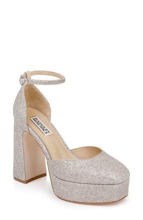 Badgley Mischka Jayda Ankle Strap Platform Pump in Champagne Glitter at Nordstrom Rack, Size 7.5