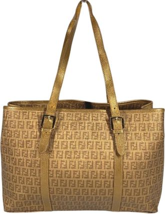Fendi Gold Zucca Pvc Leather Shoulder Bag Tote Bag (Pre-Owned)