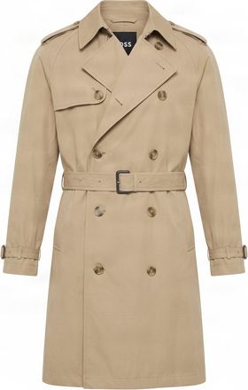 BOSS Camel Double-Breasted Belted Cotton Trench Coat