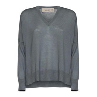 Blanca Vita V-hals Gebreide Kleding - Dames - Truien - Grijs - Maat: XS Wol