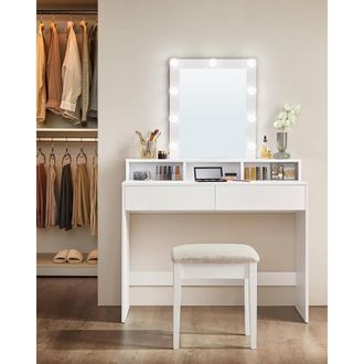 Vasagle LED Dressing Table Vanity Mirror 2 Drawers 3 Compartments in White