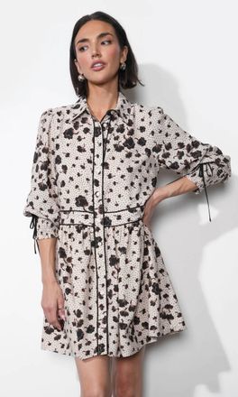 Greylin Elsa Button Down Dress In Off White With Black Flowers And Dots