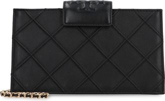 Tory Burch Womens Wallet On Chain Fleming Black Leather Lamb Clutch Bags