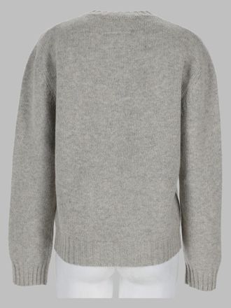 Maison Margiela Logo-Embroidered Wool Blend Sweater - Gray