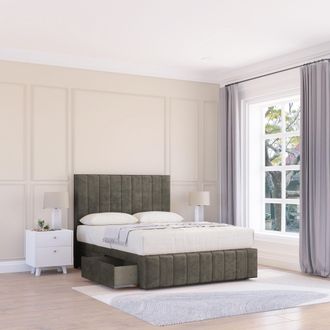 Sloomy California Divan Bed Base Slate Naples 2 Drawers 12 Footboard & 26 Strutted Headboard in Light Grey | Size: Small Double