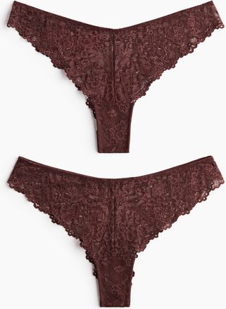 H&M 2er-Pack Brazil Slips aus Spitze - Brown