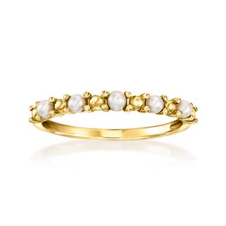 RS Pure by Ross-Simons 2-2.5mm Cultured Pearl Bead Ring in 14kt Yellow Gold