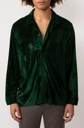 Raga Man Hemang Velour Button-Up Shirt in Moss at Nordstrom Rack, Size Xx-Large