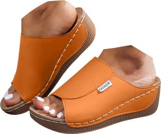 Generic Womens Sandals & Slides Ladies Slippers Comfortable Heel Stand Summer Fashion Flat Platform Thick Bottom Sandals for Women Fish Mouth Hard Bottom Beac