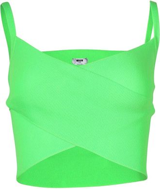 Msgm Knitted Crop Top in Neon Green Polyester