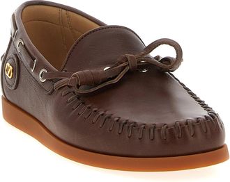 Valentino Garavani Mens Brown Buffalo Leather Moccassin Shoe