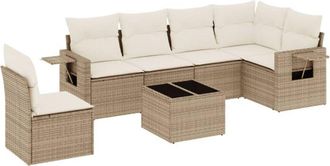 vidaXL Vidaxl - Set Sof&aacute;s De Jard&iacute;n 7 Piezas Y Cojines Rat&aacute;n Sint&eacute;tico Beige