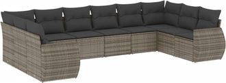 vidaXL Set De Sof&aacute;s De Jard&iacute;n 10 Pzas Con Cojines Rat&aacute;n Sint&eacute;tico Gris Vidaxl