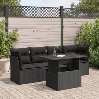 vidaXL Vidaxl - Set De Muebles De Jard&iacute;n 5 Pzas Y Cojines Rat&aacute;n Sint&eacute;tico Negro