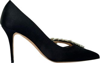 Manolo Blahnik Nadira Embellished Pumps in Black Satin
