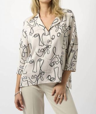 Joseph Ribkoff Abstract V-Neck Button Closure Blouse In White