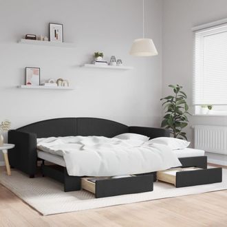 vidaXL Sof&aacute; Cama Nido Con Cajones Tela Negro 100x200 Cm Vidaxl