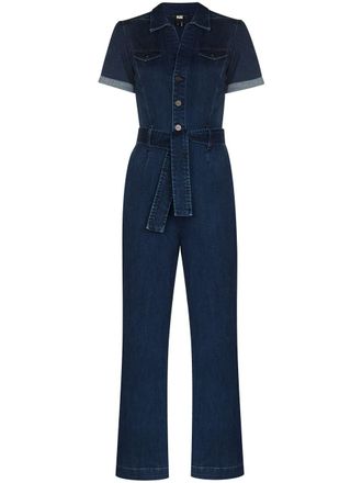 Paige Anessa short-sleeve denim jumpsuit - women - Cotton/Polyester/Spandex/Elastane - 14 - Blue