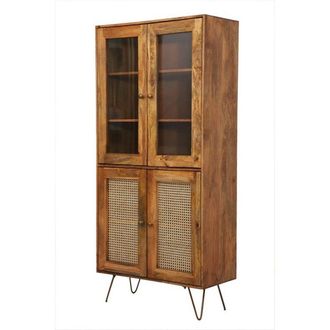 Jaipur Furniture Nyack Almiraha Cabinet - Mango Wood/Iron - L45 x W86 x H185 cm - Light Brown with Natural Rattan - Assembly Required