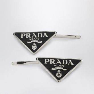 Prada Black hair clip with logo