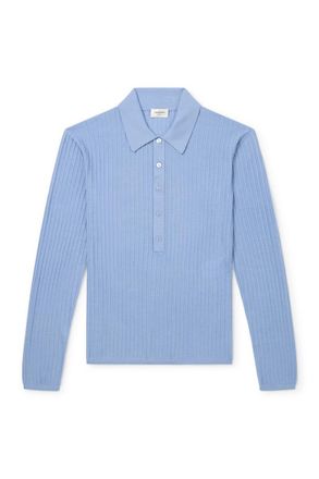 Saint Laurent Slim-Fit Ribbed Wool, Cashmere and Silk-Blend Polo Shirt