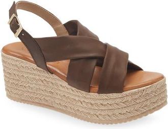 Cordani Bennie Slingback Espadrille Platform Wedge Sandal in Brown Leather at Nordstrom, Size 8.5Us