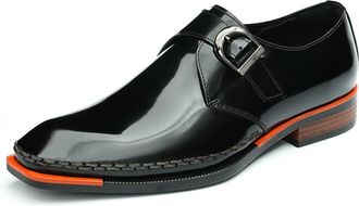 Generic Mens Low Block Heel Wedding Dress Shoes Patent Leather Monk Strap Shoes Square Toe Slip-On Loafers,Black,4.5 UK