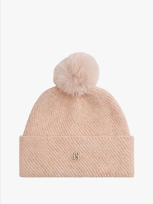 Bonnet D'hiver En Fausse Fourrure Pour Femme, Bonnet En Tricot Doux Et Moelleux Avec Pompon, Bonnet En Crochet Pour Fille,rose Rose - Prêt-à-Porter